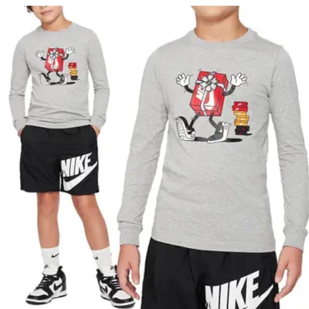 NIKE ❤️‼️NIKE SPORTSWEAR BIG KIDS' LONG-SLEEVE T-SHIRT GREY boys girls shirt XL